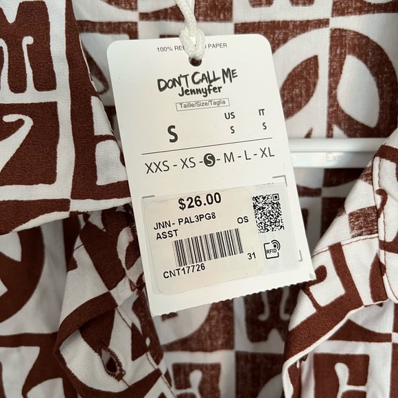 NWT Brown and White Graphic 70s PEACE Crop Top size small - Picture 4 of 5